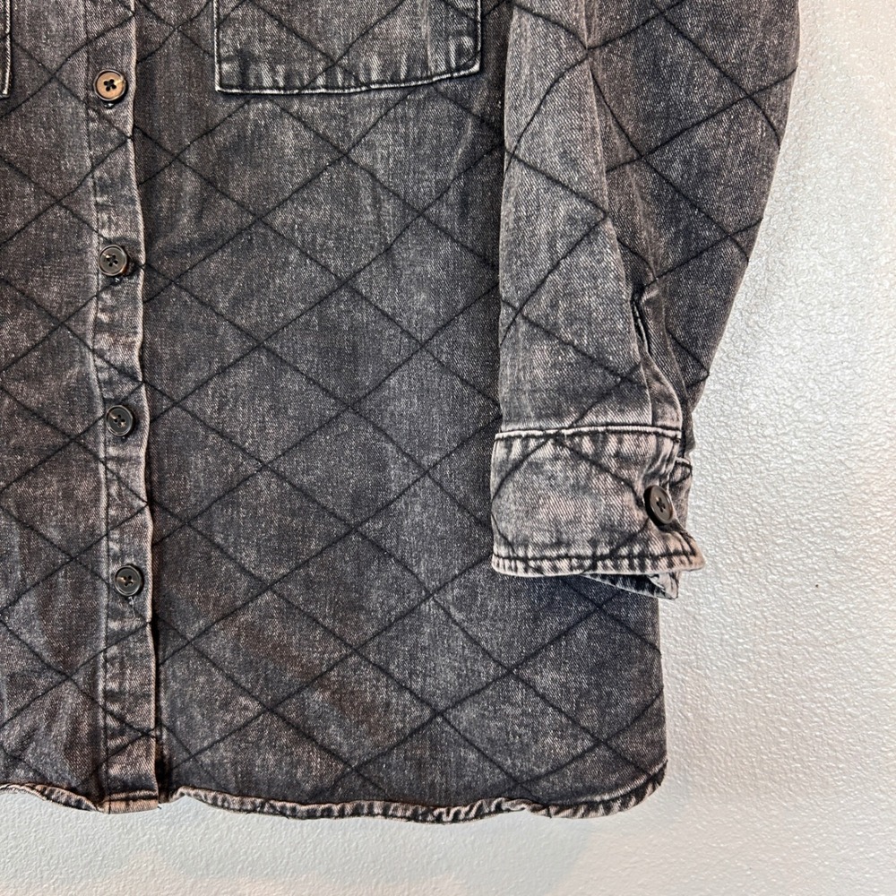 Davi & Dani Quilted Denim Shacket Acid Wash‎ Black Grey Button Down 2XL FLAW - Picture 2 of 10
